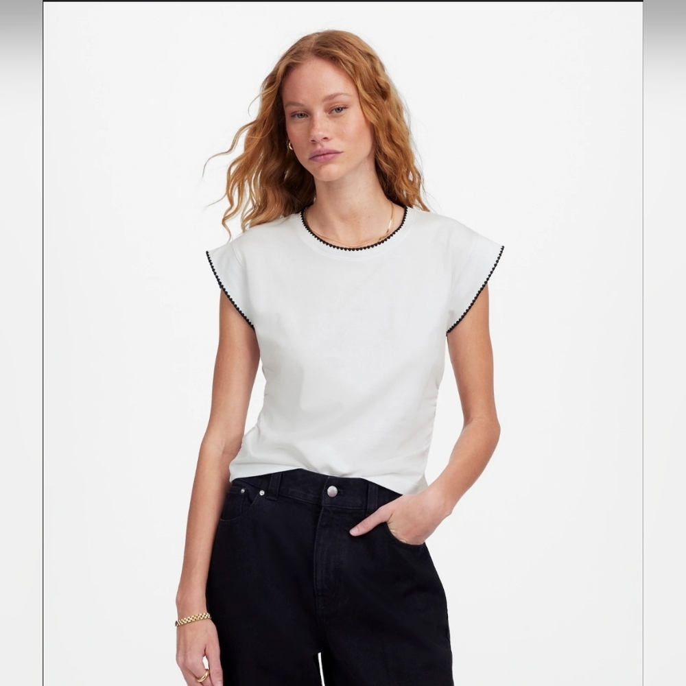 MADEWELL Side-Cinch Muscle Tee White with Black Detail Size‎ Small